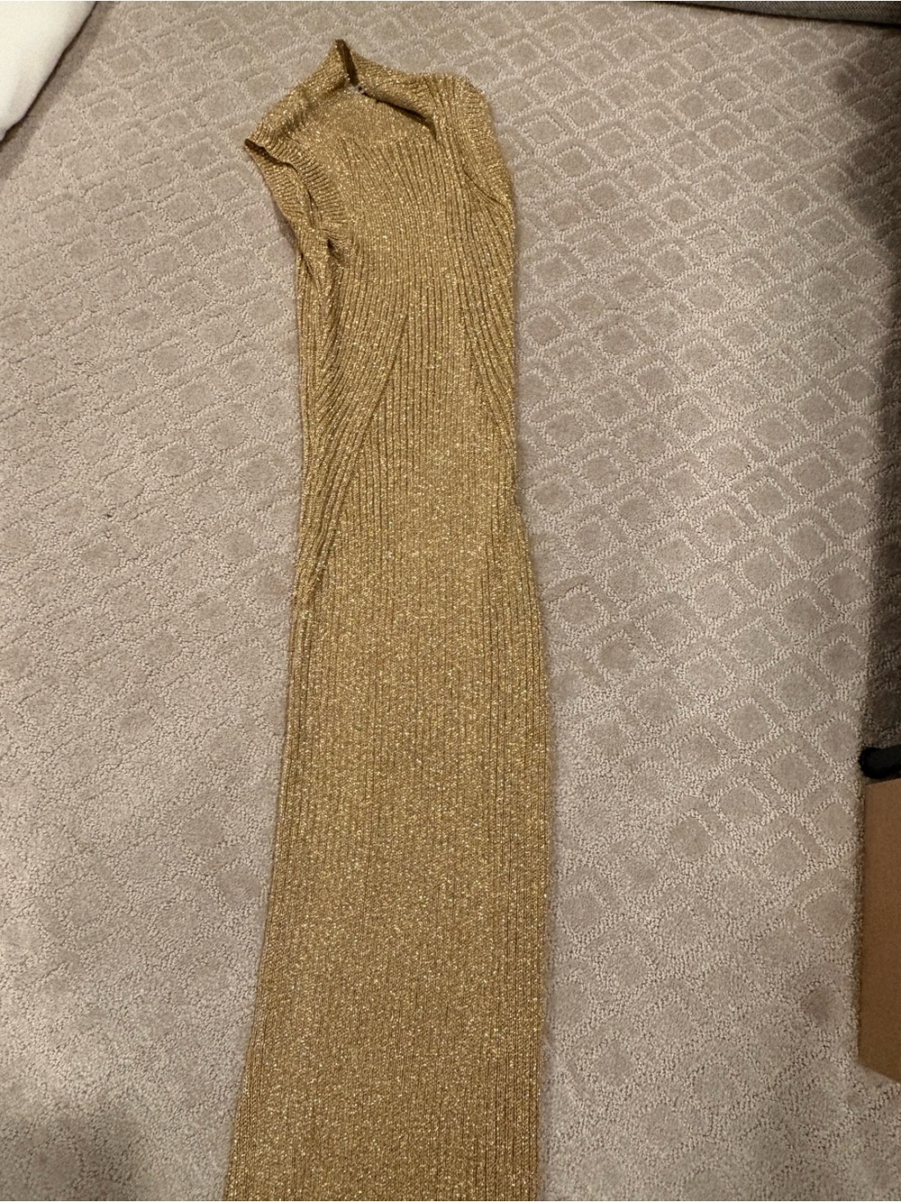 Fashion Nova Gold Lurex Ribbed Sleeveless Turtleneck Sweater Dress